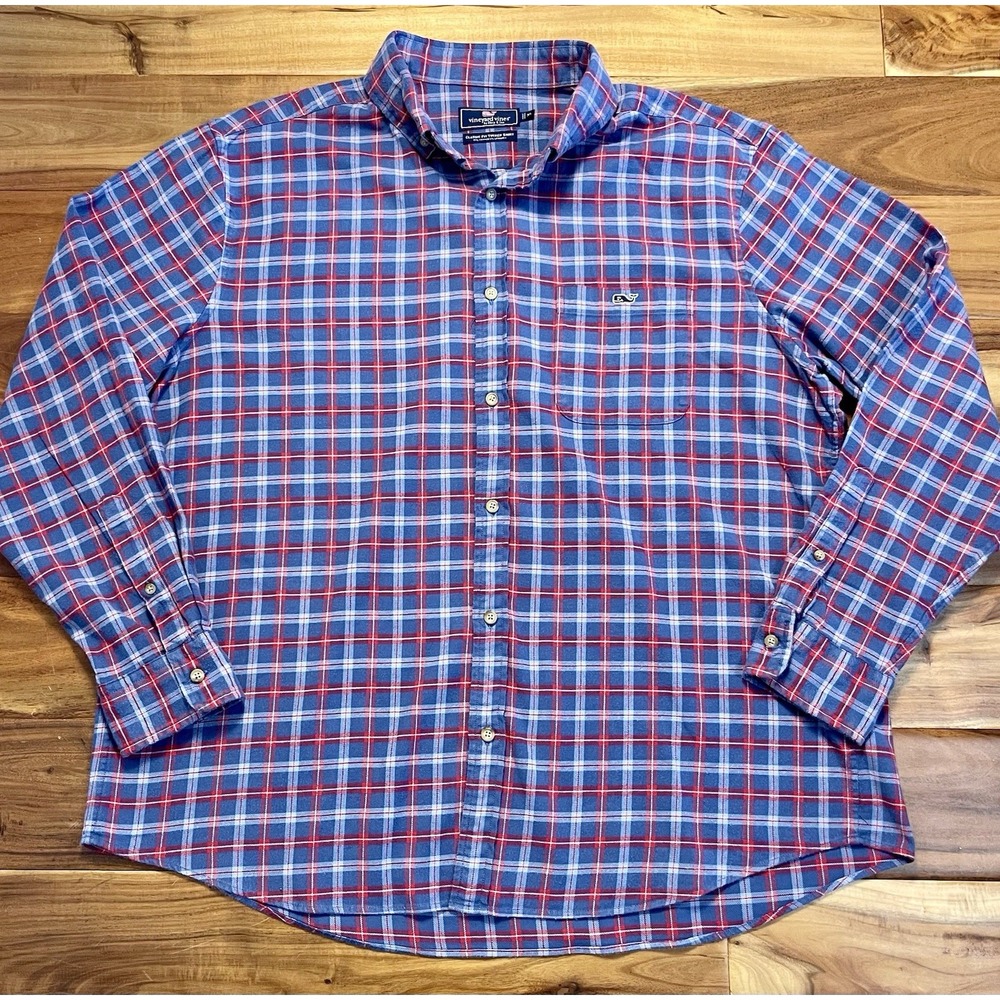 Vineyard Vines Performance Flannel Classic Tucker Shirt Size XL Blue Plaid